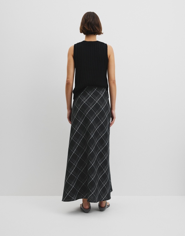 Country Road - Organically Grown Linen Check Pull-on Midi Skirt