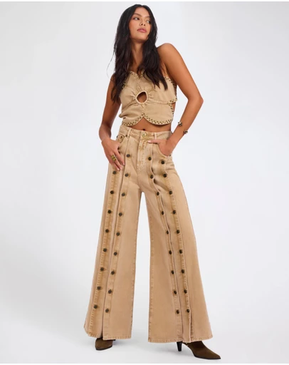 ONE TEASPOON - Hollywoods High Waist Wide Leg Denim Jeans - Warm Tan