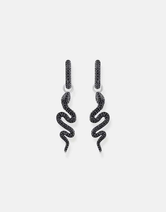 THOMAS SABO - Single Snake hoop earring with black zirconia