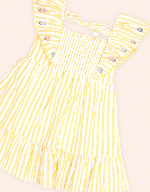 Huxbaby - Flower Field Stripe Shirred Dress - Babies-Teens