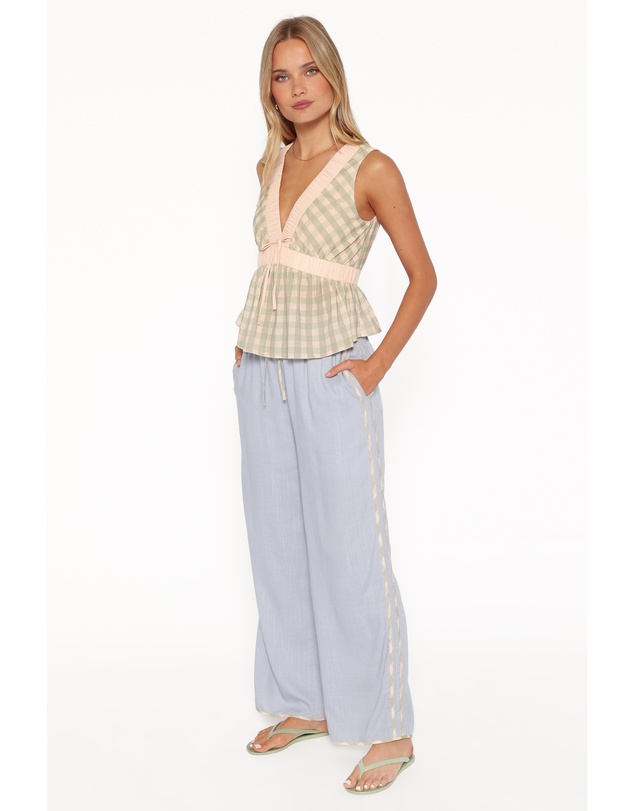 Petal & Pup - Venda Contrast Trim Pants - Light Blue Linen