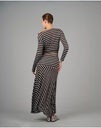 Love and Nostalgia - Alexa Striped Asymmetrical Skirt - Black / Nude