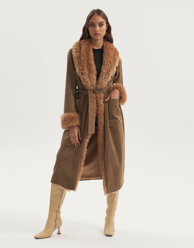 Ownley - Heaven Corduroy Fur Collar Coat