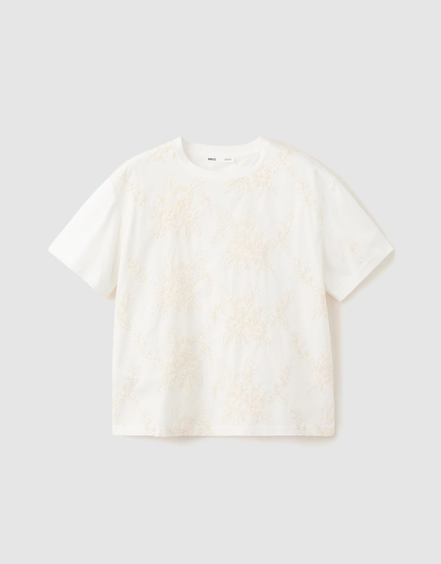 M.N.G - Floral-Embroidered Cotton T-Shirt