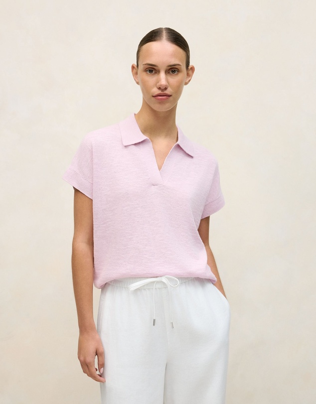 Trenery - Linen Cotton Relaxed Knit Polo in Soft Lilac