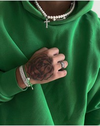Nialaya Jewellery - Men's Green String Bracelet with Adjustable Silver Lock