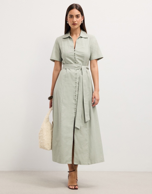 The Fated - Claudia Linen Blend Midi Dress