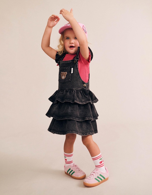 Huxbaby - Knit Denim Frill Pinafore - Babies-Kids