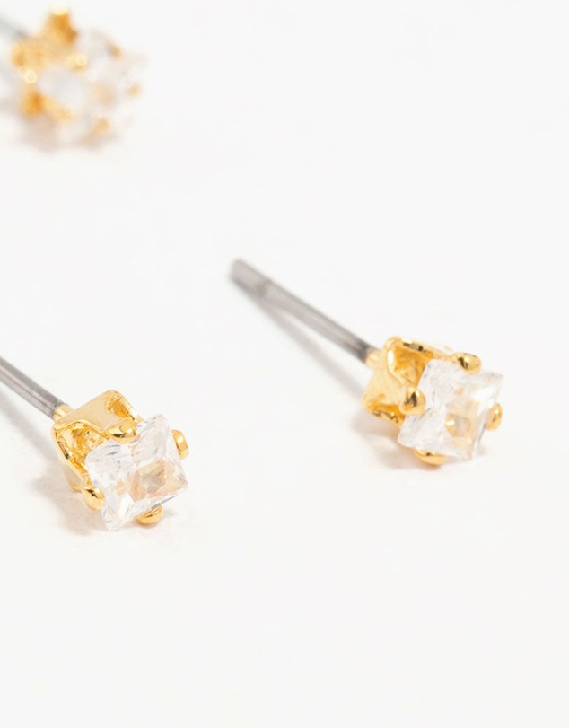 Lovisa - Gold Plated Brass Star & Marquise Cubic Zirconia Earrings 4-Pack
