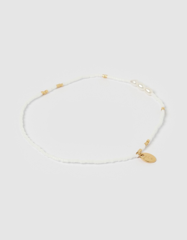 Arms Of Eve - Poppy Pearl and Glass Beaded Anklet - White