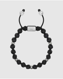 Nialaya Jewellery - Men's Sterling Silver Faceted Beaded Bracelet with Matte Black Onyx