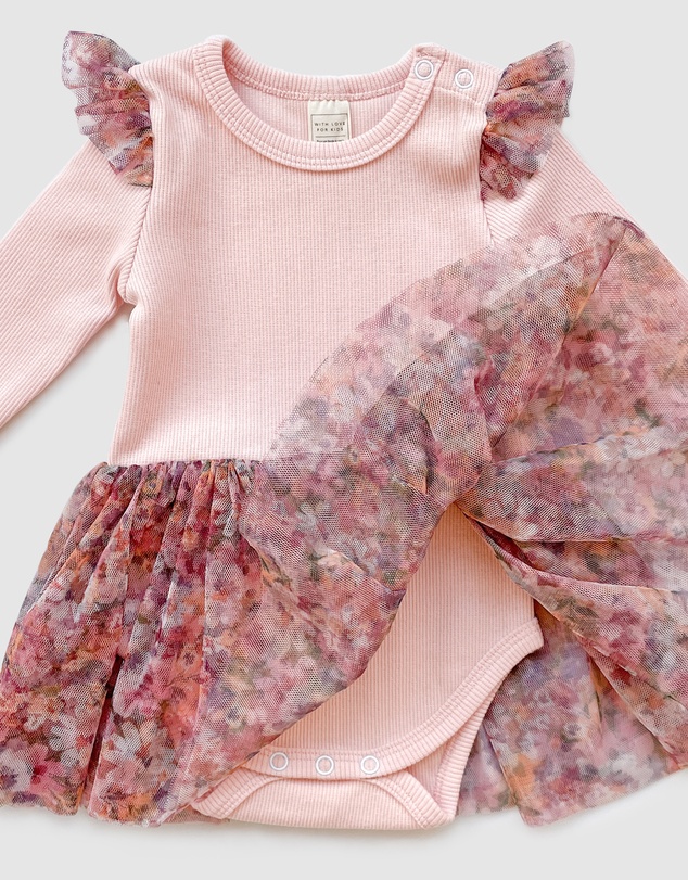 WITH LOVE FOR KIDS - Tulle Flutter Long Sleeve Tutu Onesie - Babies