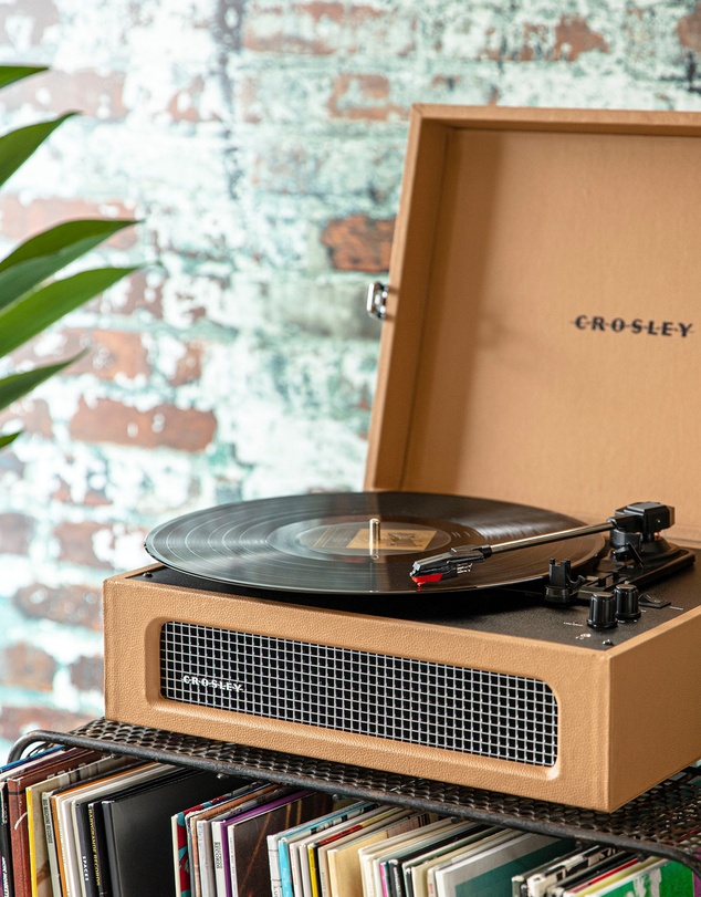 Crosley - Crosley Voyager Bluetooth Portable Turntable + Bundled Crosley Record Storage Display Stand - Tan