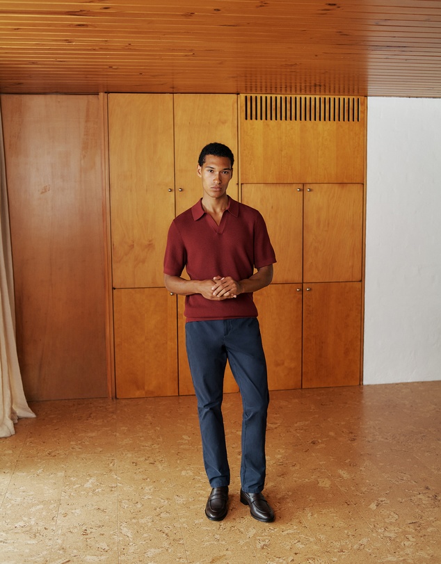 Trenery - Cotton Texture Stitch Polo in Auburn