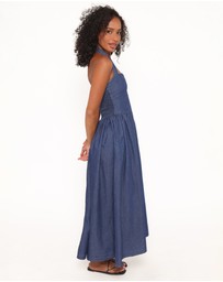 Petal & Pup - Milford Halterneck Midi Dress - Dark Denim