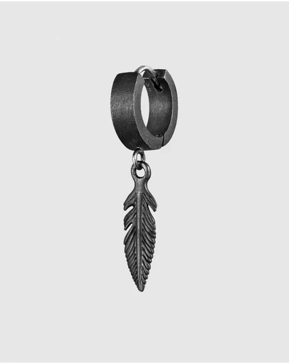 Kuzzoi - ICONIC EXCLUSIVE - Earrings Creole Feather Single Piece in 925 Sterling Silver Oxidized