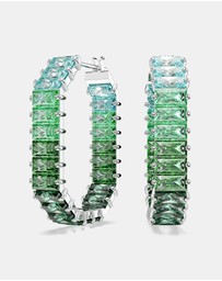 Swarovski - Matrix Hoop Earrings, Baguette Cut, Octagon Shape, Colour Gradient, Green, Rhodium-Plated