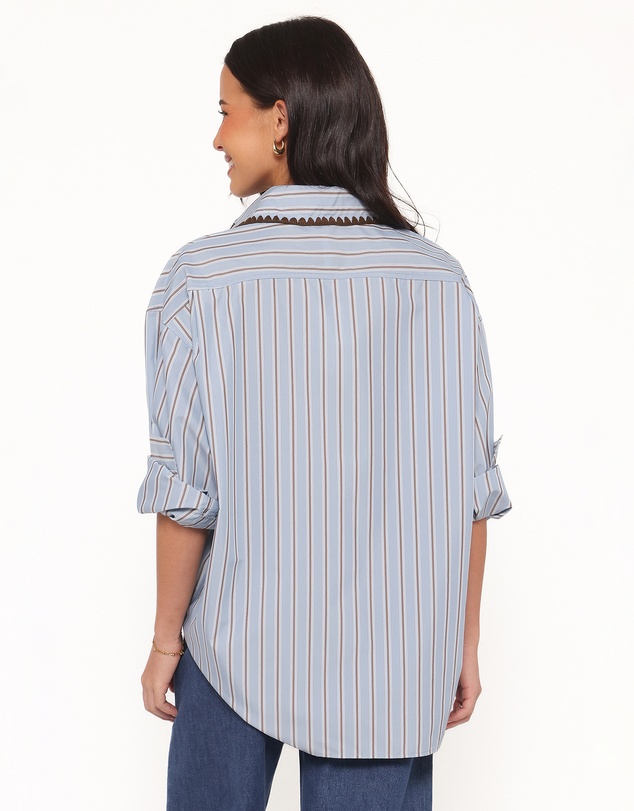 Petal & Pup - Mila Button Up Shirt - Blue/Brown Stripe