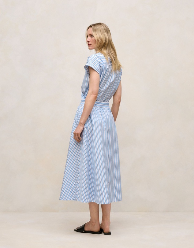 Trenery - Jacquard Stripe Poplin Skirt in Pastel Blue