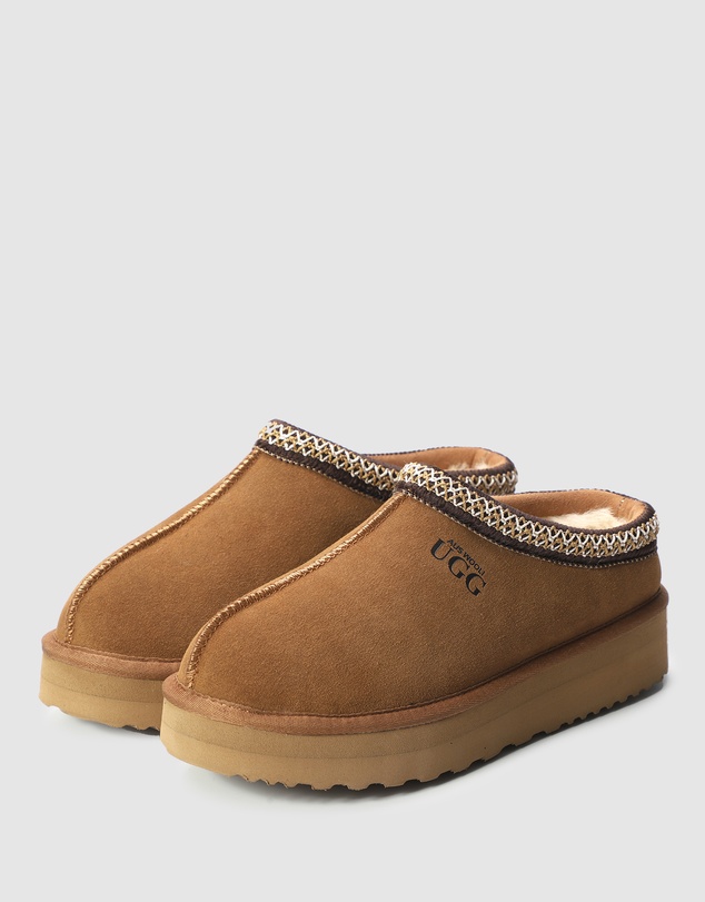 AusWooli Ugg Boots - Mentone Sheepskin Wool Ankle Braid Platform Slippers