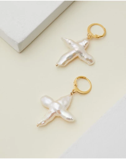 Reliquia Jewellery - Cross Pearl Earrings