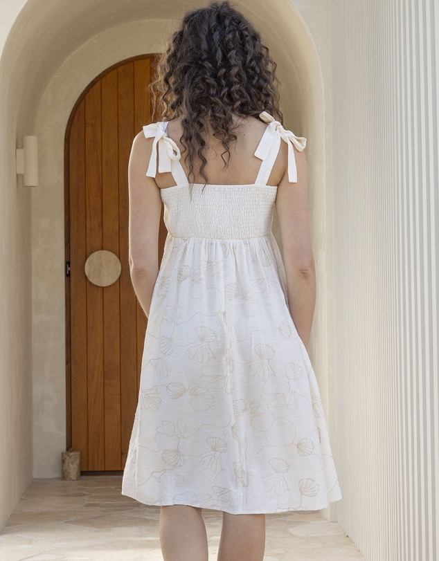 Angel Maternity - Lily Shoulder Tie Maternity Embroidery Dress