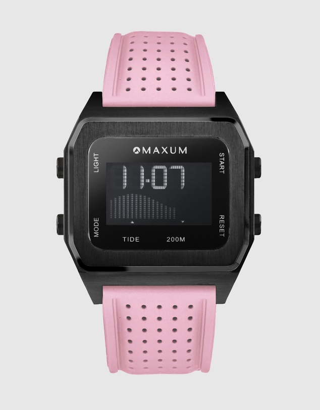Maxum - Raglan Tide Watch – Black Case, Black Dial & Pink Silicone Strap
