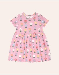 Huxbaby - Multi Colour Daisy Rib Dress - Babies-Kids