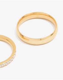 Lovisa - Waterproof Gold Plated Stainless Steel Diamante & Smooth Rings 2- Pack