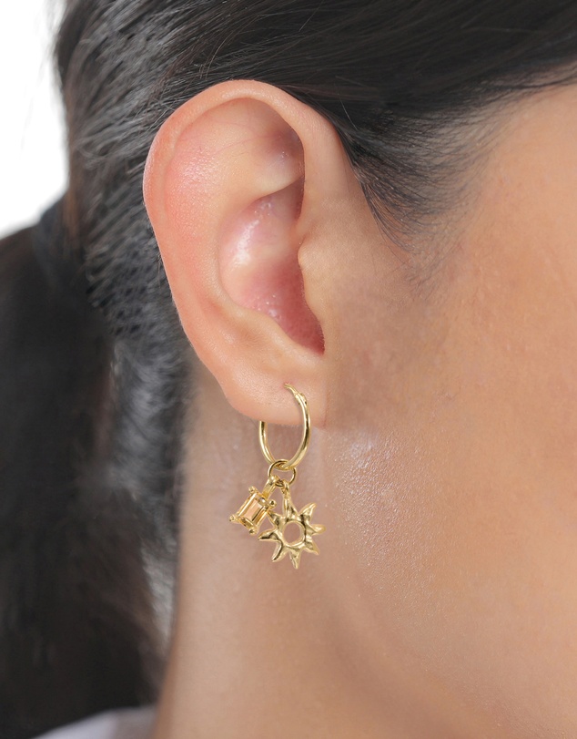 Elli Jewelry - Sunburst and Citrine Charm Hoops in Gold-Plated 925 Sterling Silver