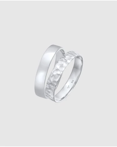 Kuzzoi - ICONIC EXCLUSIVE - Hammered Band Ring Set in 925 Sterling Silver