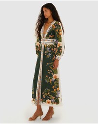 Farm Rio - Green Nature V Neck Buttoned Maxi Dress