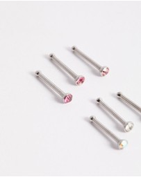 Lovisa - Surgical Steel Multi Cubic Zirconia Clear Nose Stud 6-Pack
