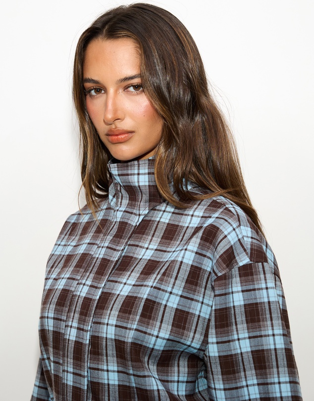 Dazie - Isla Funnel Neck Check Bomber Jacket