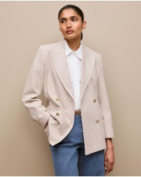 Trenery - Pique Blend Double Breasted Blazer in Stone
