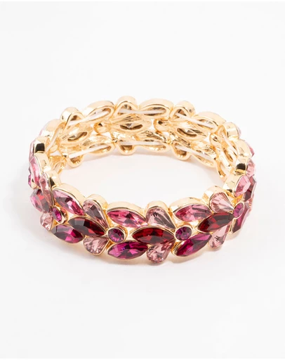 Lovisa - Gold Pink & Red Stone Set Wrist Cuff