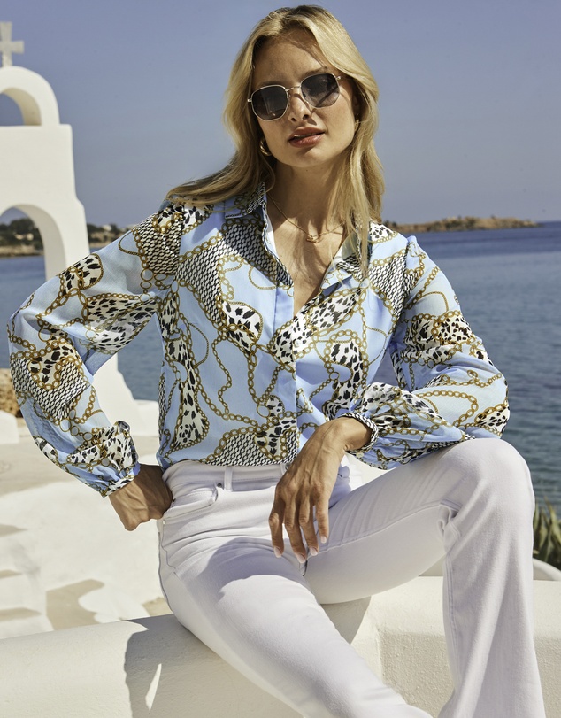 Sosandar - WOW Print Blouson Sleeve Shirt