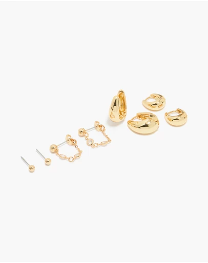 Lovisa - Gold Plated Molten Huggie & Cubic Zirconia Chain Earrings 4-Pack