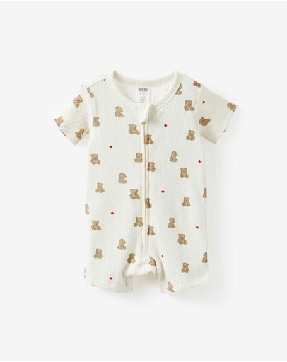 Cotton On Kids - Littlie Organic Short Sleeve Zip Romper