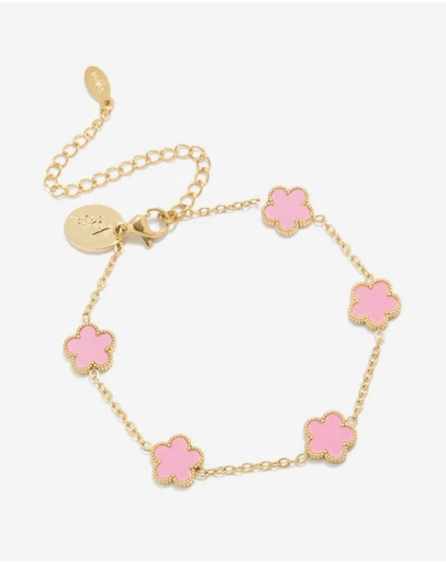 Lovisa - Waterproof Gold Plated Stainless Steel Light Pink Petal Flower Charm Bracelet