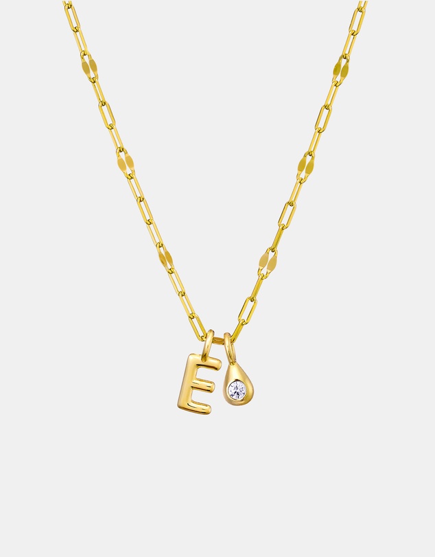 Zoe Olivia - 14K Gold Vermeil Imprint Initial E Cubic Zirconia Necklace