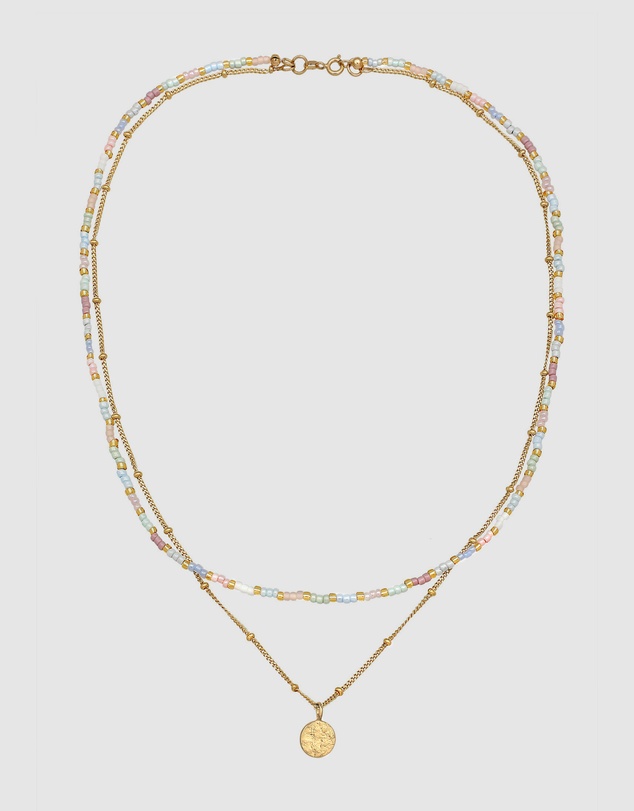 Elli Jewelry - Necklace Layer Ball Glass Bead 925 Sterling Silver Gold-plated