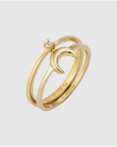 Elli Jewelry - Ring Set Crystal Moon 925 Sterling Silver Gold-Plated