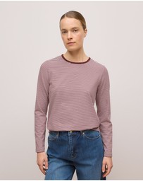 Trenery - Brushed Cotton Stripe Long Sleeve T-shirt in Espresso