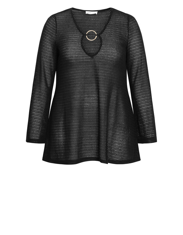 City Chic - Plus size Marbella Cover Up Mini Dress - black