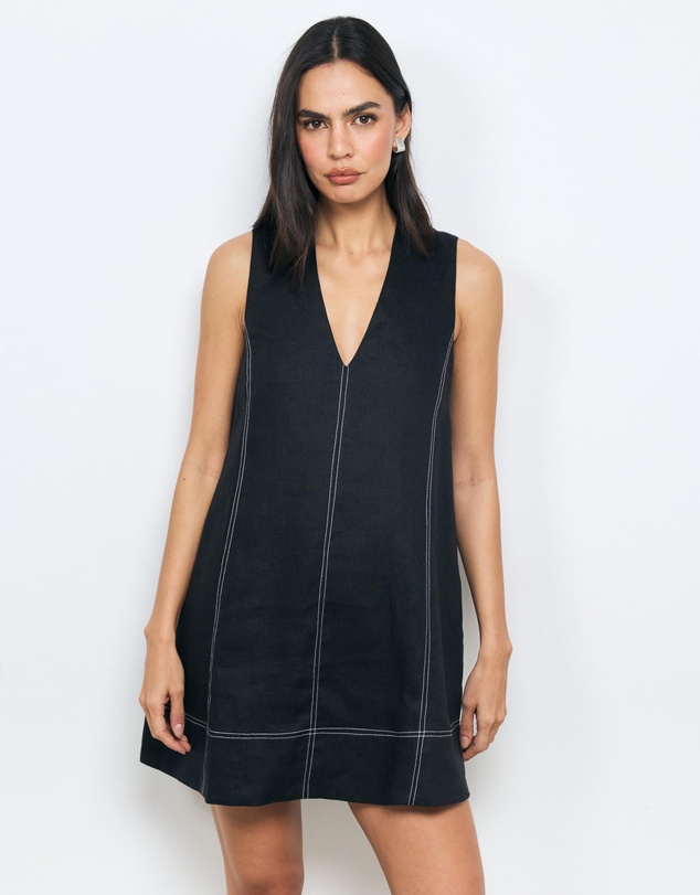 AERE - Anni Contrast Stitch Linen Mini Dress