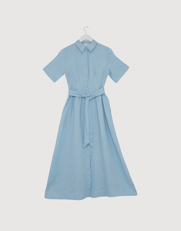 Revibe - Repaired AERE Orien Tuck Waist Linen Shirt Dress - AU 6