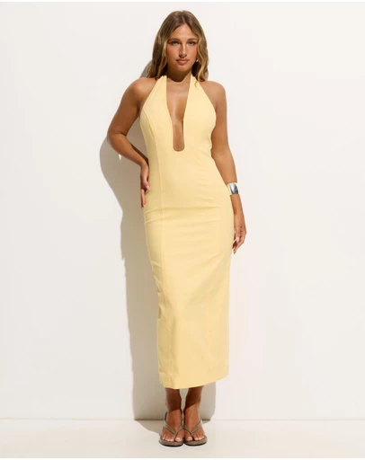 Dazie - Odessa Plunge Neck Cotton Blend Midi Dress