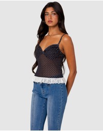 EDIKTED - Polka Dot Cupped Mesh Top