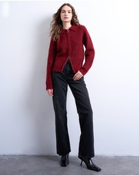 TOPSHOP - Topshop Knitted Collar Zip Ring Cardigan